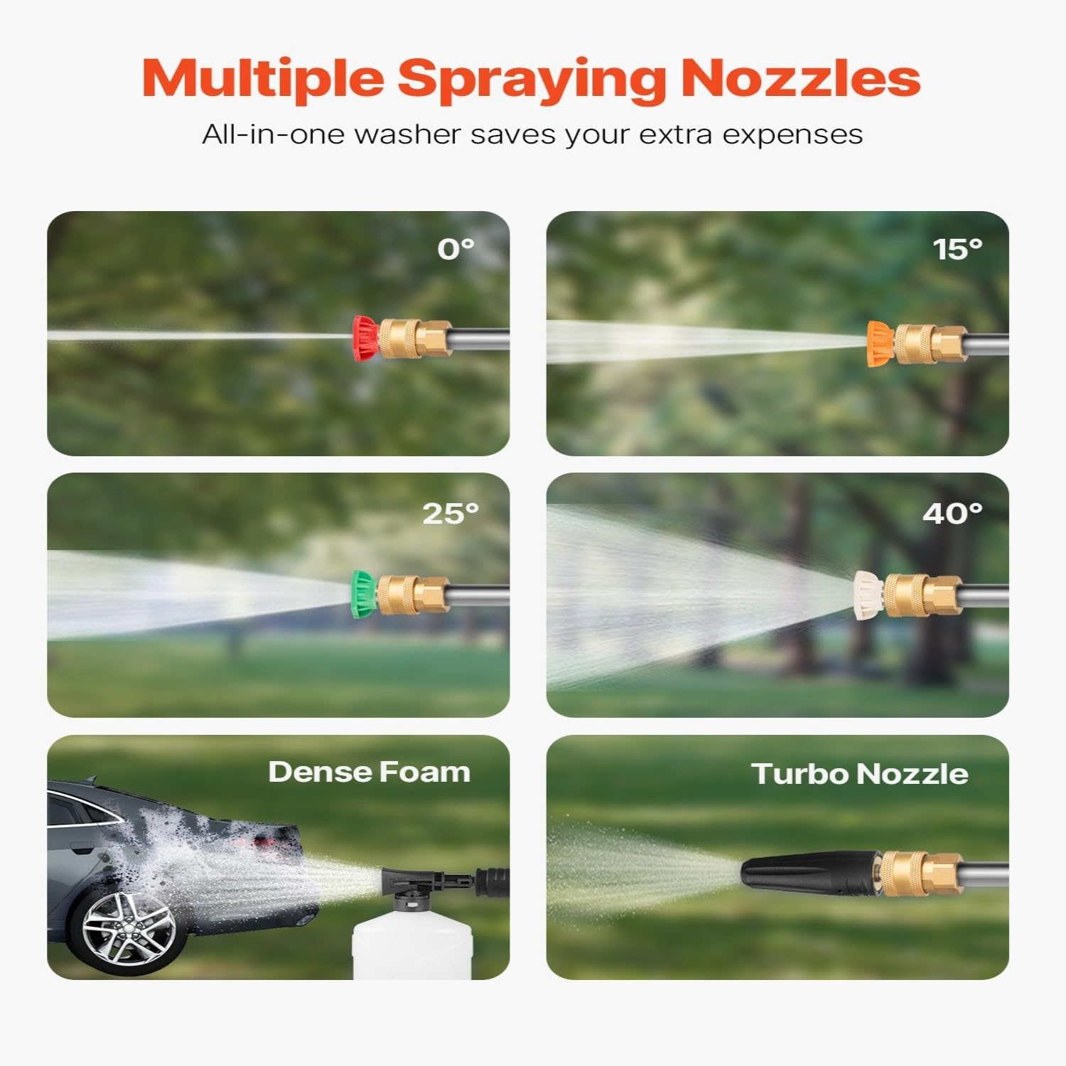 Various quick-connect nozzles for the pressure washer