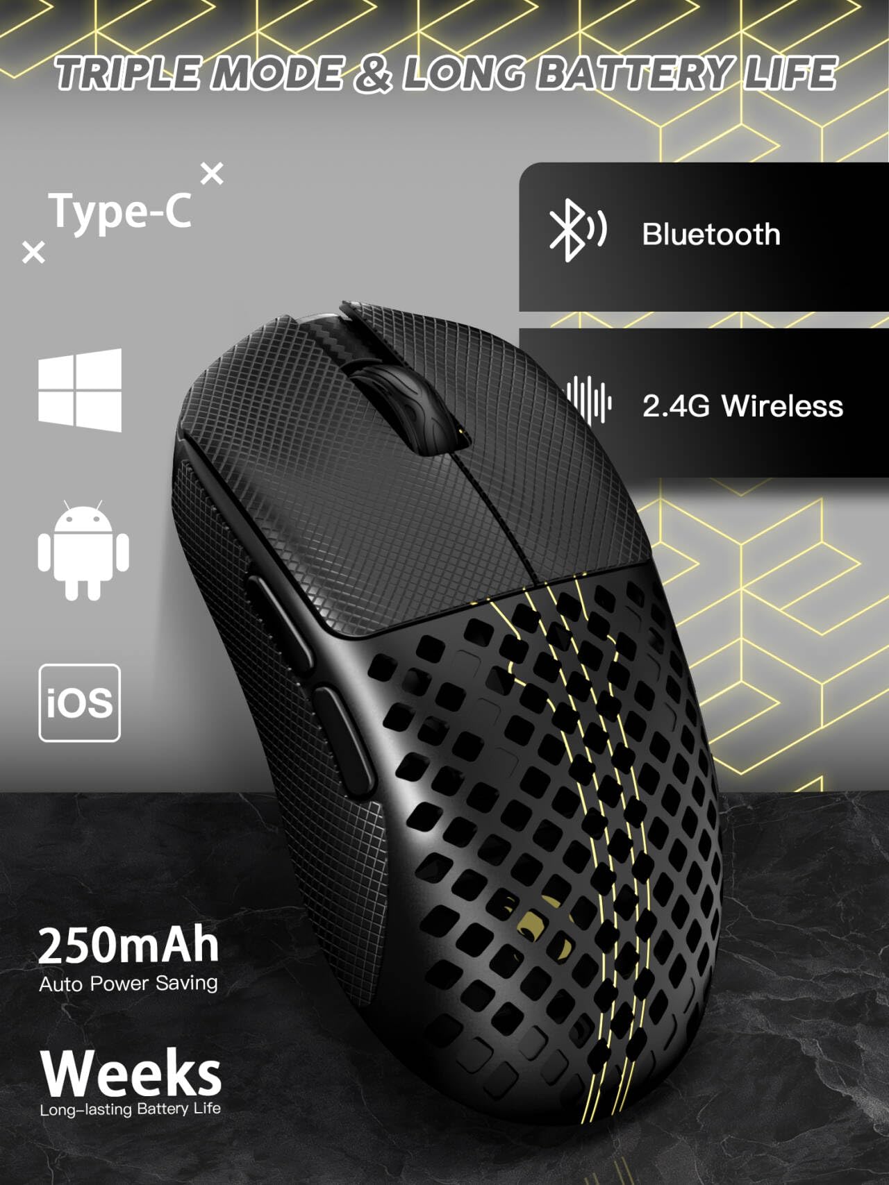 MAMBASNAKE M2 Ultra-Lightweight Wireless Gaming Mouse, PAW3395PRO Sensor 40000 dpi, 41g Carbon Fiber, Mouse Coiled Cable, Tri-Mode 2.4G/Bluetooth/Wired, 100M Clicks, Cloud Driver, Ergonomic Design