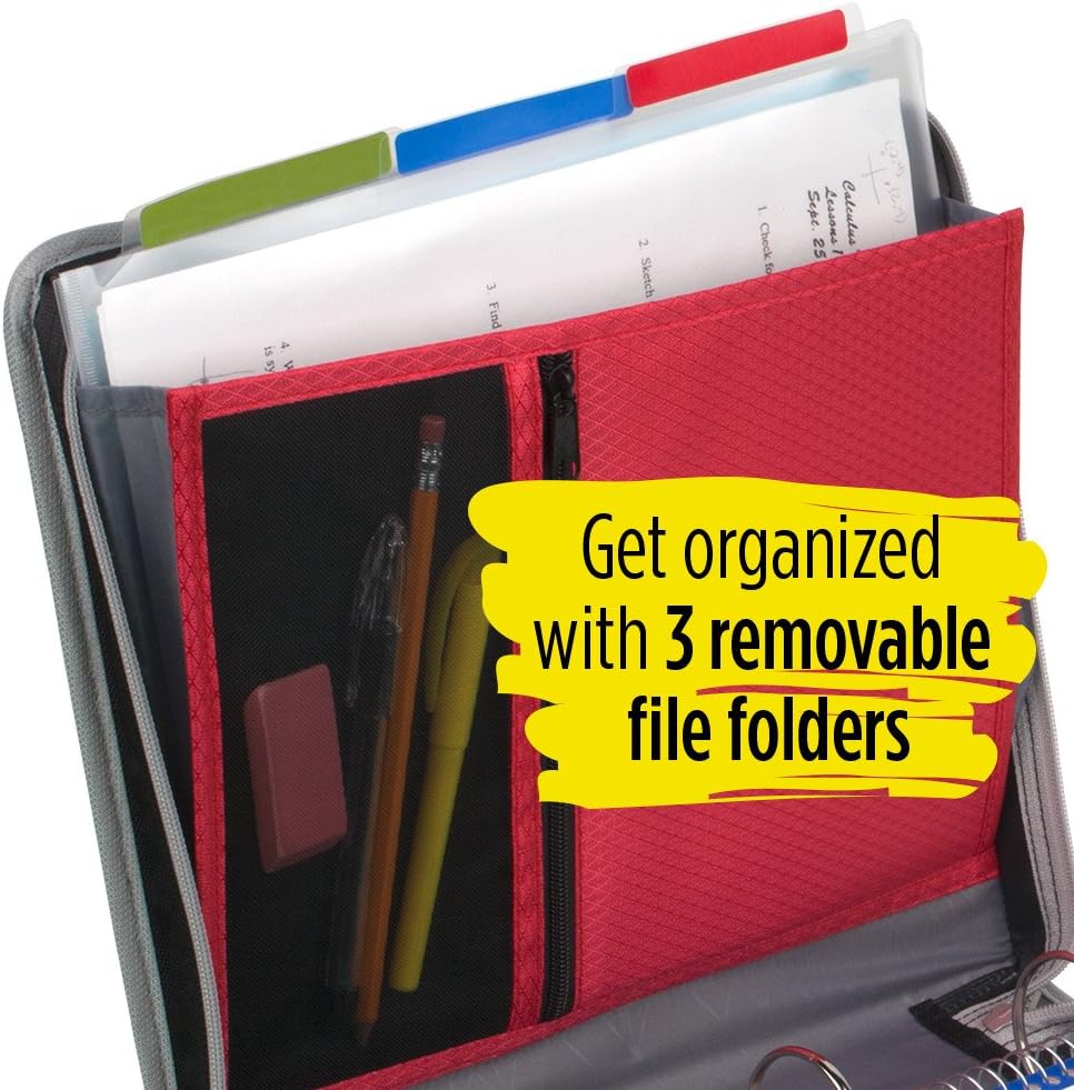 Five Star 2 Inch Zipper Binder, 3 Ring Binder, Removable File Folders, Durable, Red (73283)