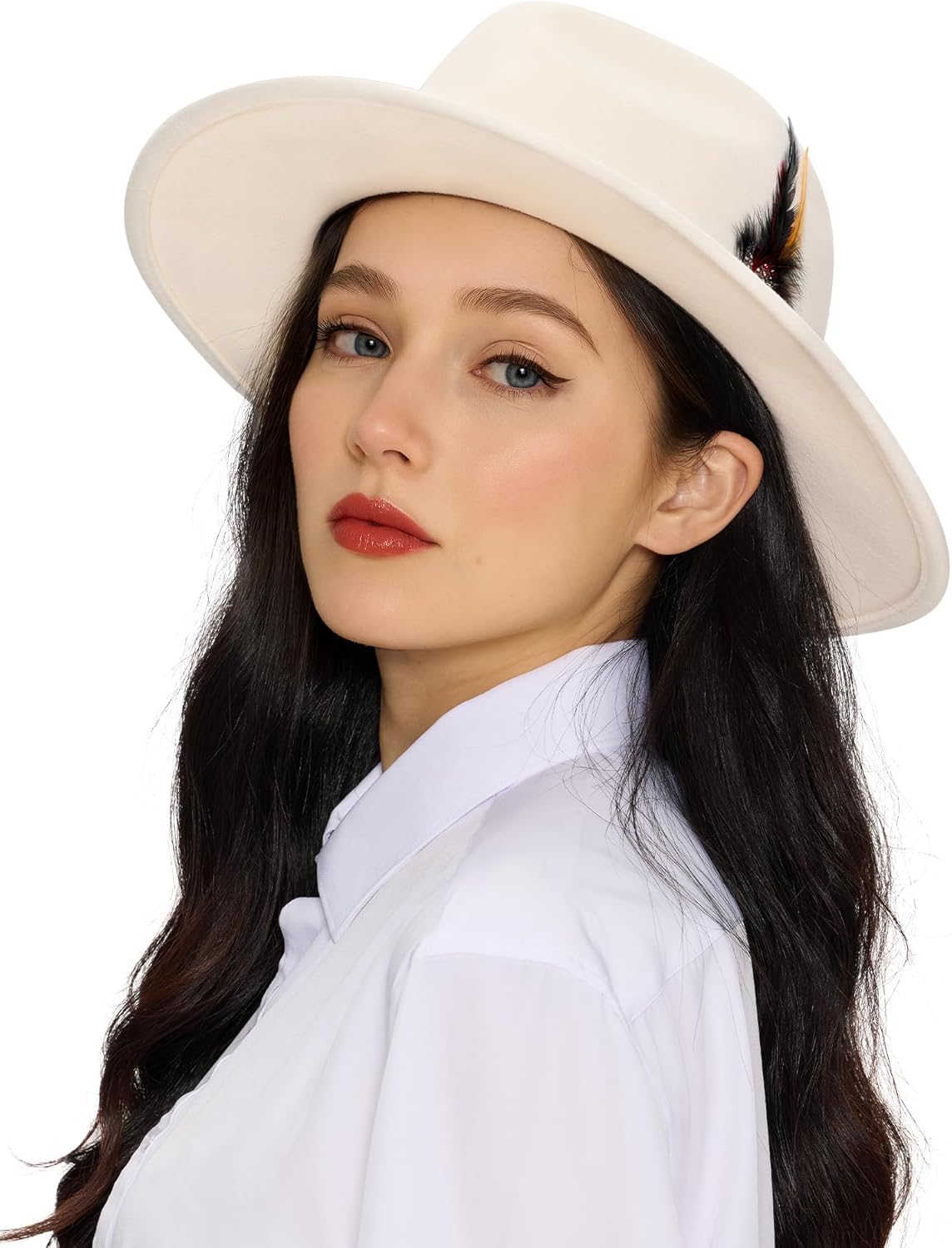 Fedora Hats for Women, Wool Felt Wide Brim Panama Style with Band, Adjustable Drawstring Fit, Dress Church Hat for Men