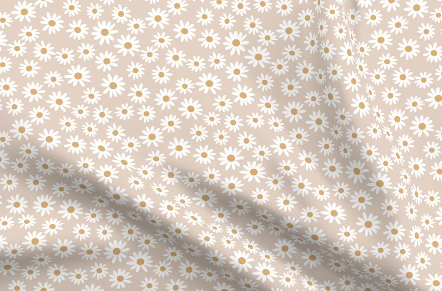 Spoonflower Fabric - Daisy Print Daisies Spring Girl Earthy Tan Vintage Flowers Floral Printed on Petal Signature Cotton Fabric Fat Quarter - Sewing Quilting Apparel Crafts Decor