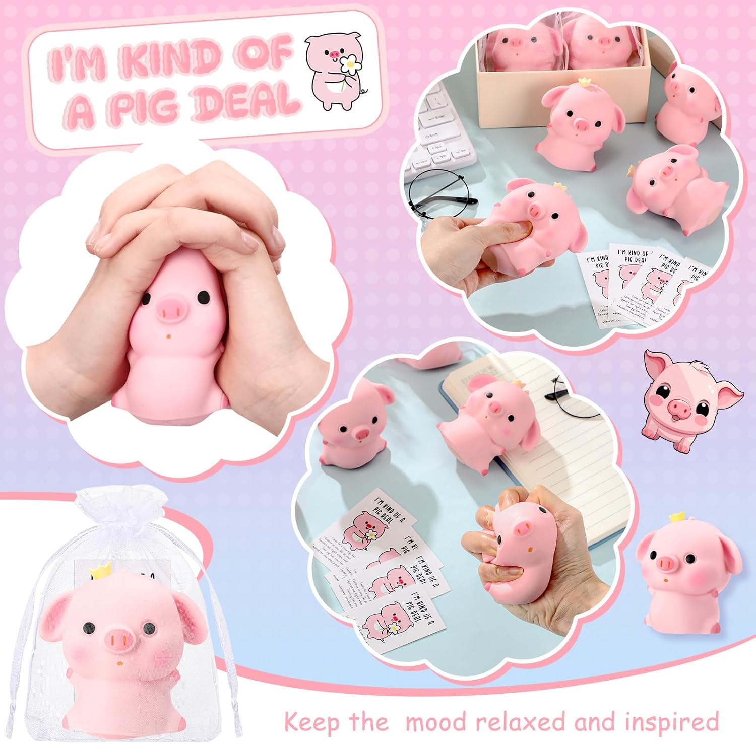 Hollowfly 10 Set Funny Pig Stress Balls Bulk Relief Squeeze Balls Inspirational Stress Reliever Employee Appreciation Gifts for Adult Coworkers Staff Volunteer