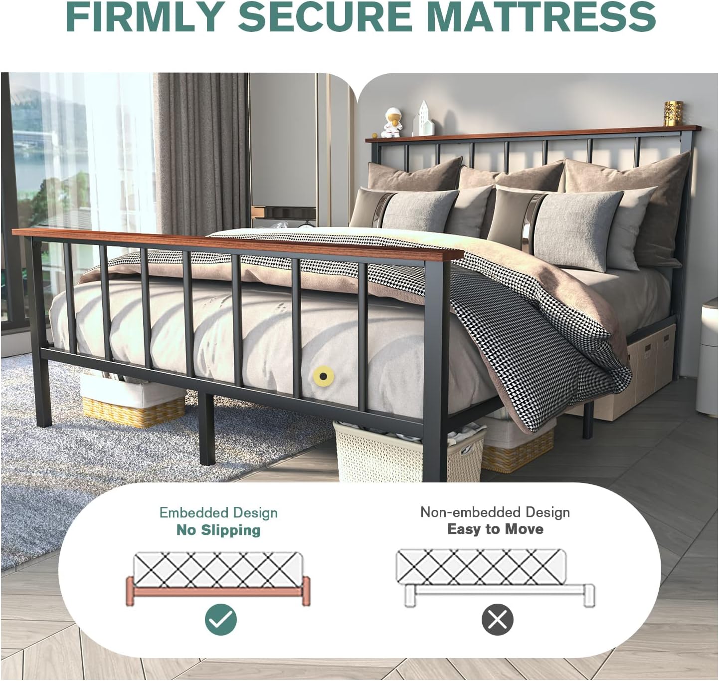 IMUsee Full Size Metal Platform Bed Frame with Headboard, Heavy Duty, Mattress Foundation, Multi-Directional Support, No Box Spring Needed, Easy Assembly, Noise Free, Black
