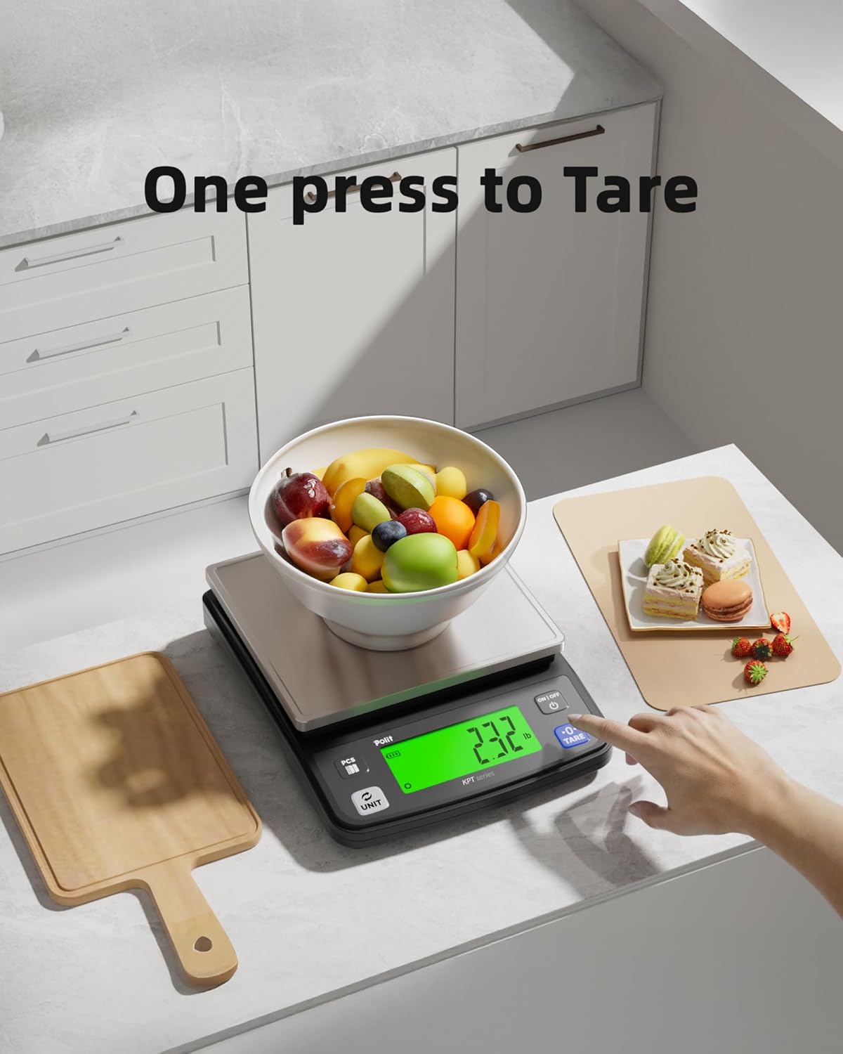 Polit Digital Food Scale KPT EVO 13lb/6kg｜Rechargeable Kitchen Scale with LCD Display & Stainless Steel Top｜0.5g/0.02oz Accuracy Baking Scale for Cooking, Counting, and Measuring Grams & Ounces
