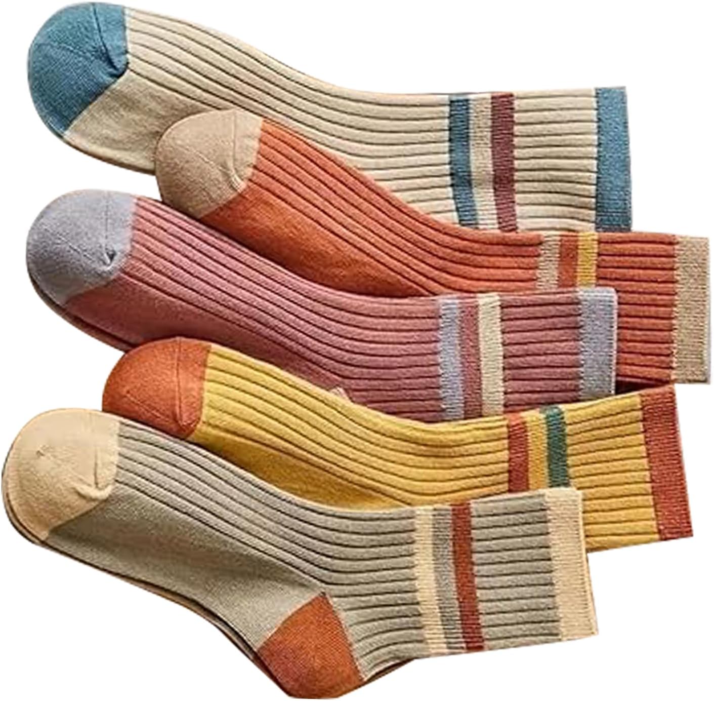 BRITECO Women's Retro Calf Socks Size 4-7 - Multipack of 5 Pairs, Soft & Comfortable for Everyday Wear - Stylish and Breathable Socks for Women