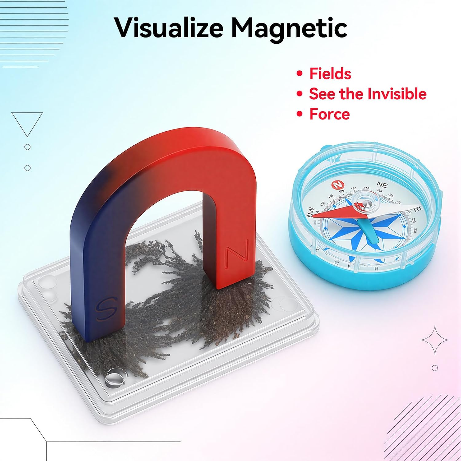 Premium Magnet Science Kit for Kids, 14-Piece STEM Physics Learning Set with Horseshoe Magnets, Compass & Iron Filings, Educational Toy Gift for Boys & Girls
