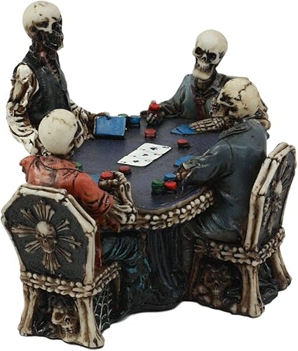 Miniatura 5 de Ebros Gambling Casino Poker for Eternity Skeleton Dealer with Players at Table Figurine 6.25" Long Osario Macabra Halloween Escultura decorativa