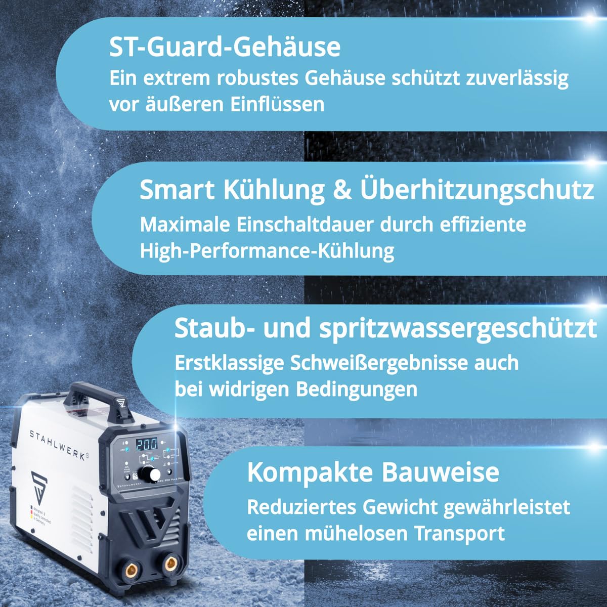 STAHLWERK Elektroden-Schweißgerät ARC 200 Puls Pro – Schweißen ohne Schutzgas, kompakter MMA, E-Hand, Lift-TIG Inverter mit 200 A, Hot Start, Arc Force, Antistick, IGBT Technologie, Pulsfunktion