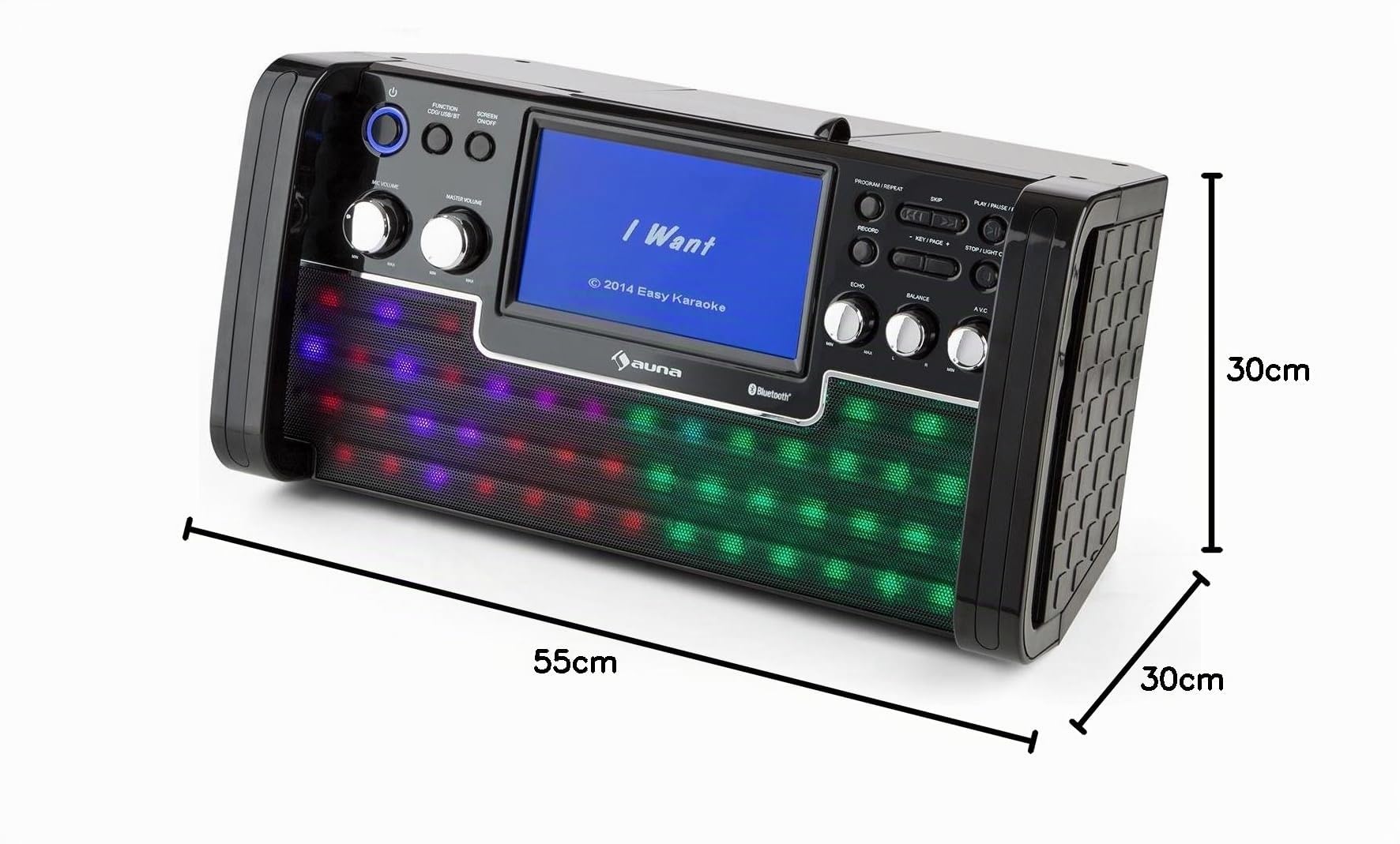 AUNA DiscoFever - Apppareil karaoké, Systeme Karaoke Complet, Microphone Filaire Dynamique, Fonction Enregistrement, Sortie vidéo, CD/CD+G/CD-R/MP3, Effet Lumineux, Ecran Couleur - Noir
