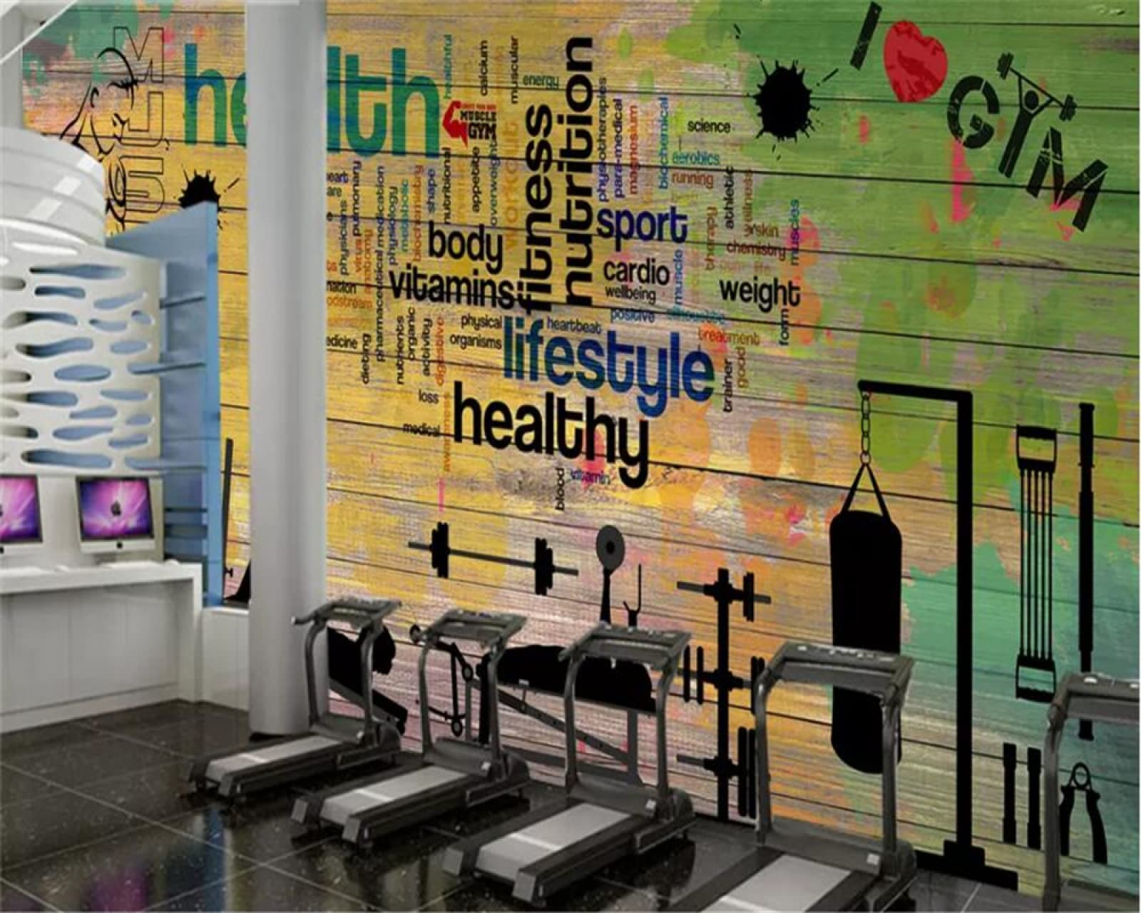 BOVZOX Tapety murale do sypialni fitness i graffiti szer. 400 x wys. 280 cm mural tapeta 3D włóknina TV i sofa tło
