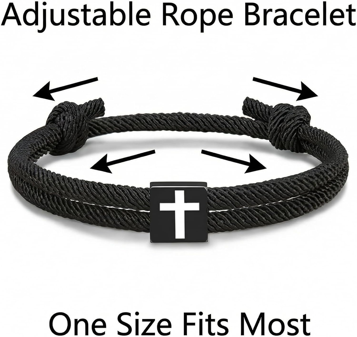 Silver Stainless Steel Cross Necklace for Teen Boys & Men, Adjustable Rope Cross Bracelet, Easter Stocking Stuffer & Birthday Gift for Son, Grandson - Image 5