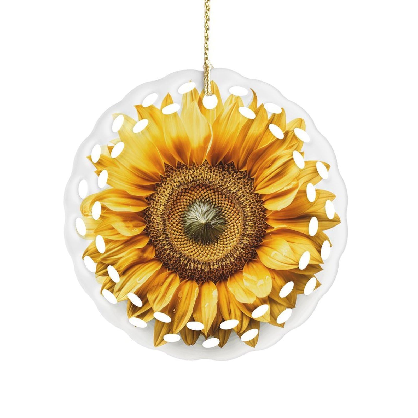 Btcowzrv Style A Flower Ceramic Ornament,Round Ornaments With Hole Easy To Hang,Hanging Ornament For Wedding Party Home Window Garden Christmas Day Decor