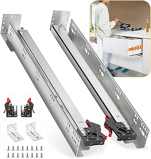 Soft Close Bottom Mount Drawer Slides 9 Inch Rails with Rear mounting Bracket Locking Devices Screws for Face Frame Or Frameless Application(9 inch, 1 Pair)