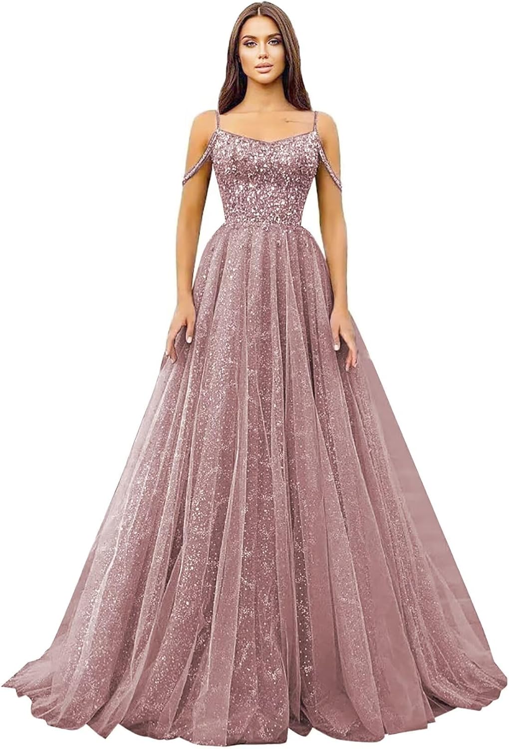 Yexinbridal Off Shoulder Sequin Prom Dresses Long Glitter Wedding Party Dress Formal Ball Gown for Women