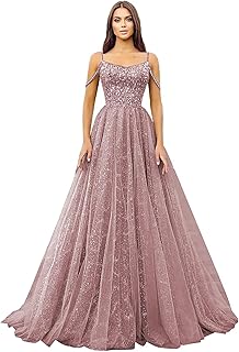 Off Shoulder Sequin Prom Dresses Long Glitter Tulle Wedding Party Dress Formal Ball Gown for Women - Buy now