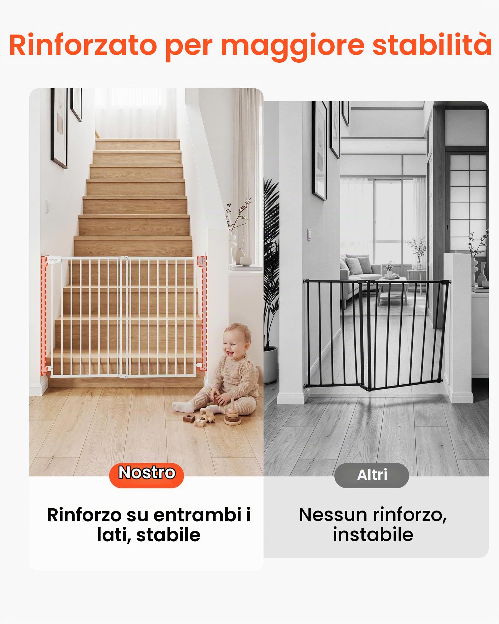 VEVOR Cancelletto di Sicurezza per Animali Domestici, Gabbia Larghezza Regolabile da 778 a 1210 mm Altezza 760 mm, Senza Barra Inferiore, con Kit di Montaggio, per Chiusura Ingresso e Delimitazione