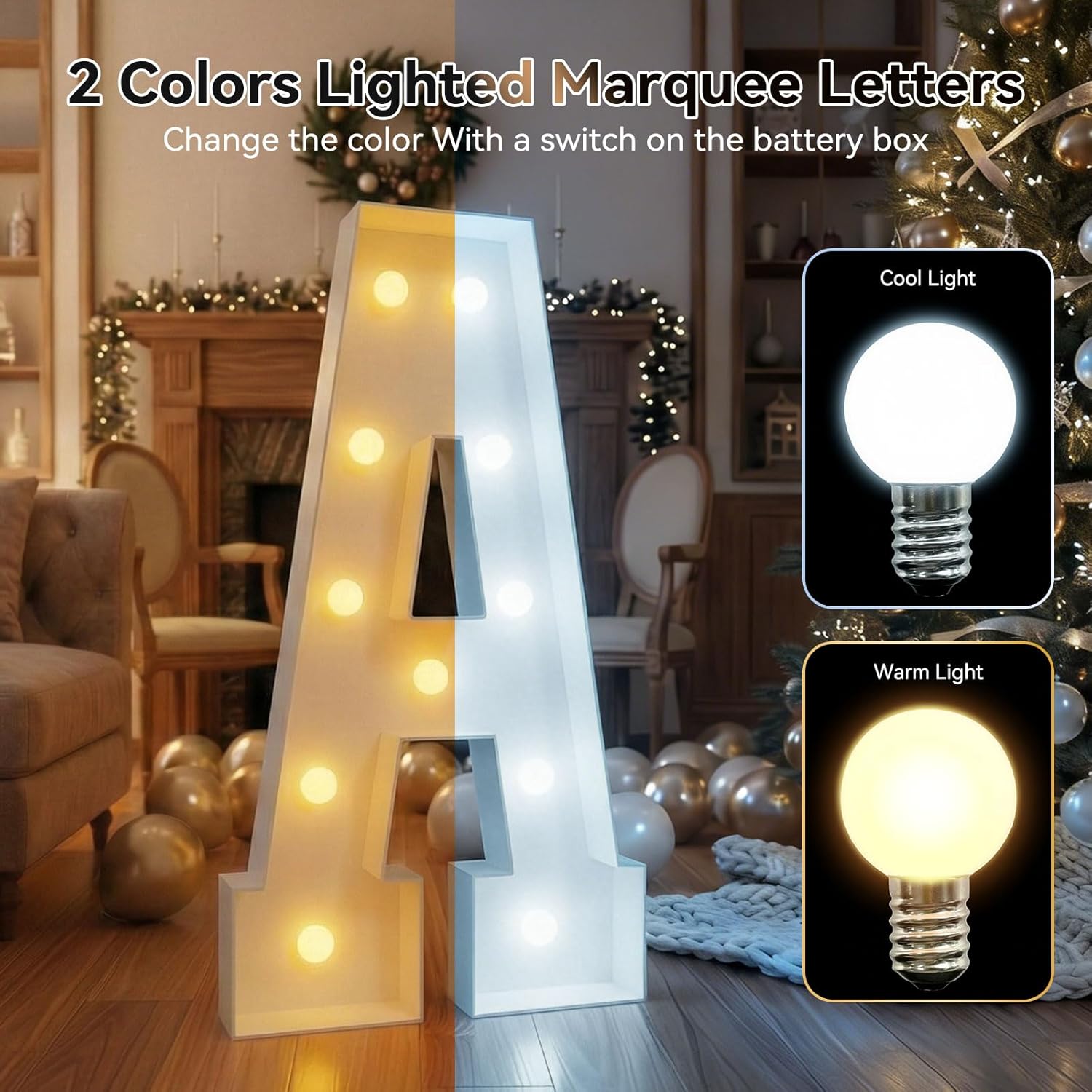 Ledido 4FT Warm White & Cool White Marquee Light Up Letter R, Easy to Assemble Marquee Letters 4 Feet Tall, Large Lighted Letter for Birthday Graduation Baby Shower Anniversary Party Decorations (R)