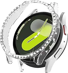 Capa brilhante para Samsung Galaxy Watch 7 de 40 mm e 44 mm para mulheres, capa protetora de diamante com strass de cristal com glitter, capa rígida de policarbonato à prova de choque para Samsung
