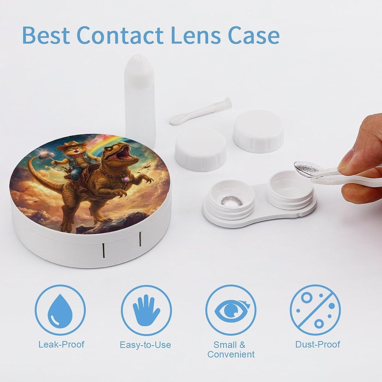 Cat Laser Beam Contact Lens Case Travel Kit Portable Cute Contact Box with Mirror for Daily Outdoor