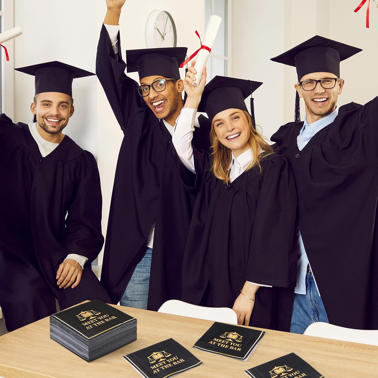 Crtiin 100 Pack Law School Graduation Napkins Meet You at the Bar Cocktail Black Gold Attorney Paper Disposable Napkins for Legal Graduation Party Bar Exam Celebrations