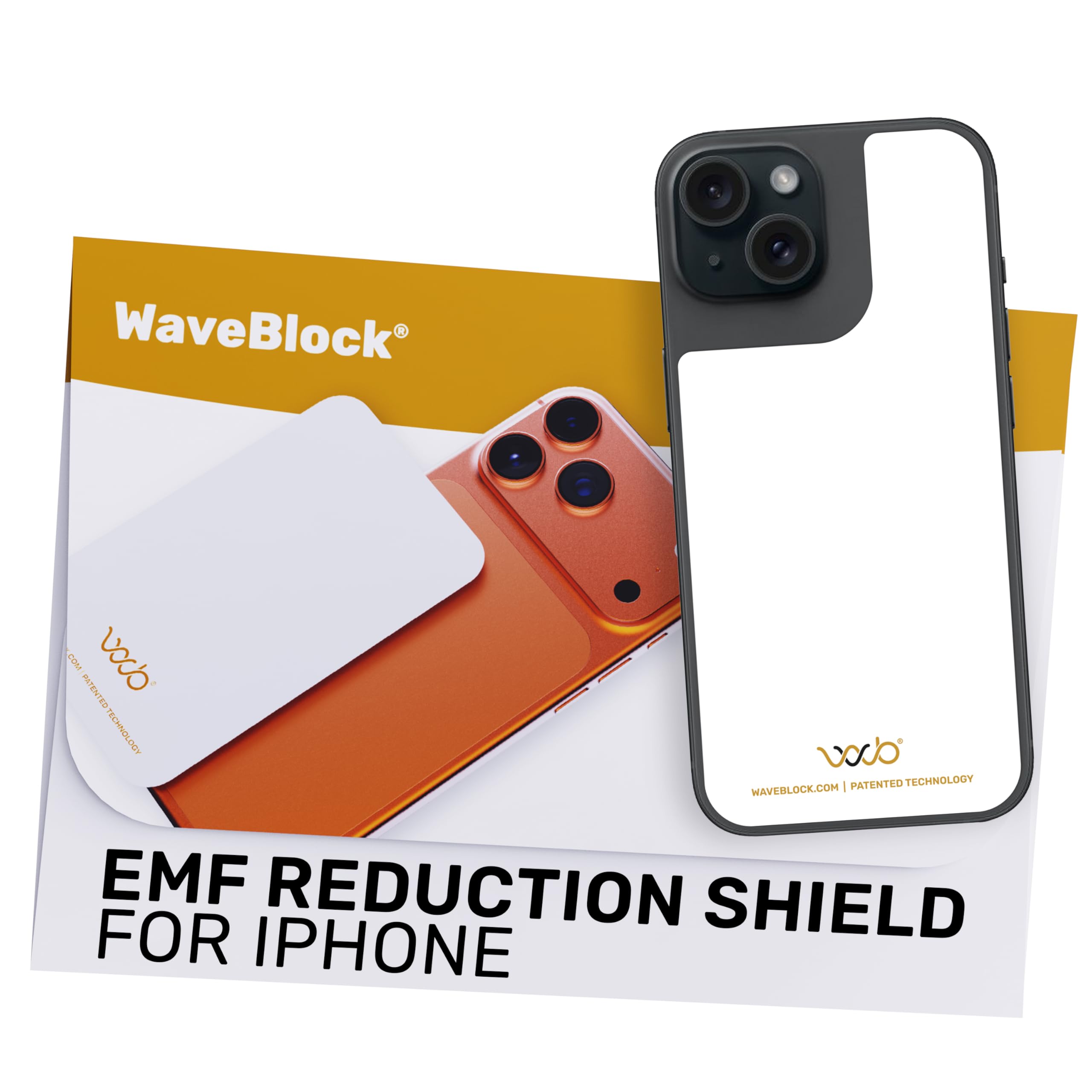 WAVEBLOCK EMF Blocker for Cell Phone - Made for iPhone 15 - The Only Patented Real Scientifically Backed Lab-Tested 5G-Shield EMF Reduction Sticker, USA Made, Protect Yourself & Loved Ones White