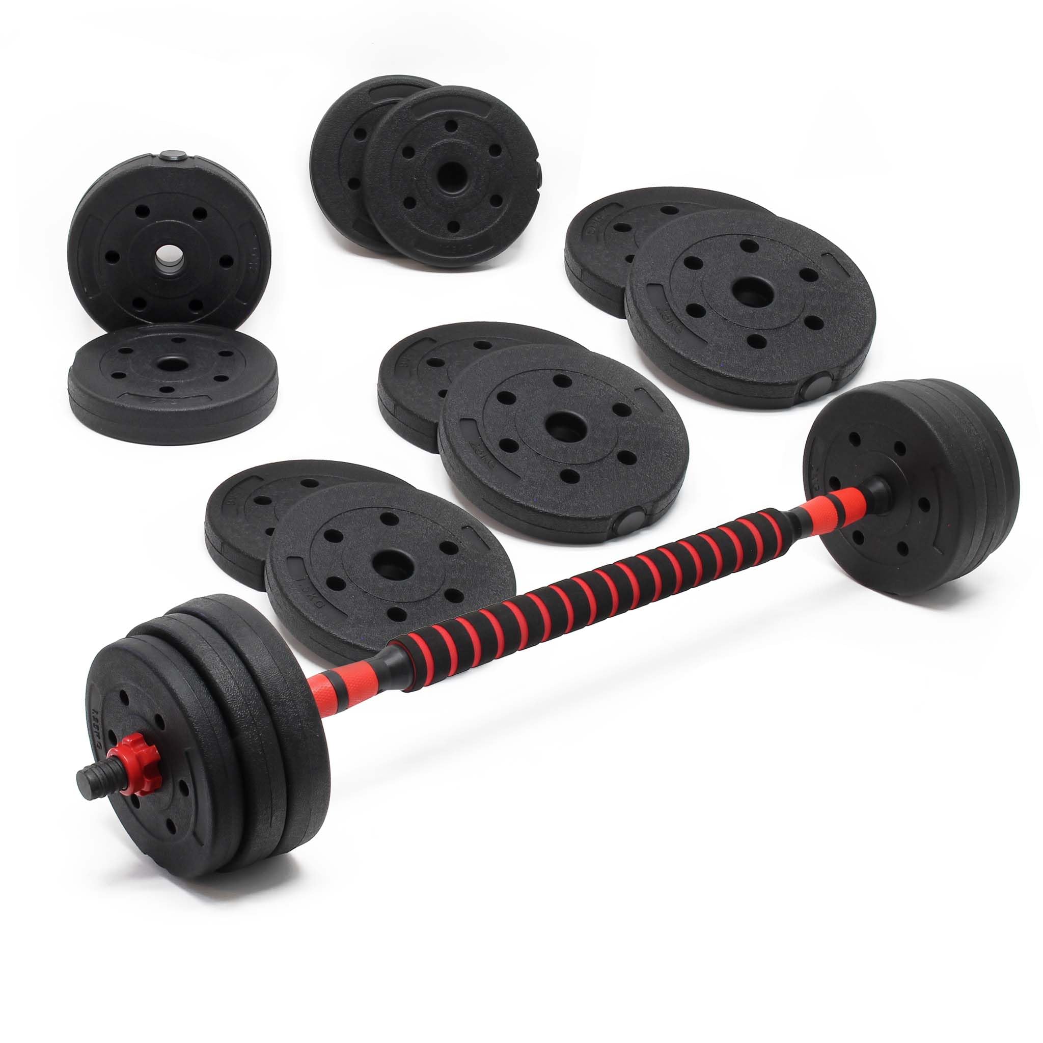 Set Manubrio Corto e bilanciere 2in1 30kg con 16 Dischi per Fitness Allenamento Forza