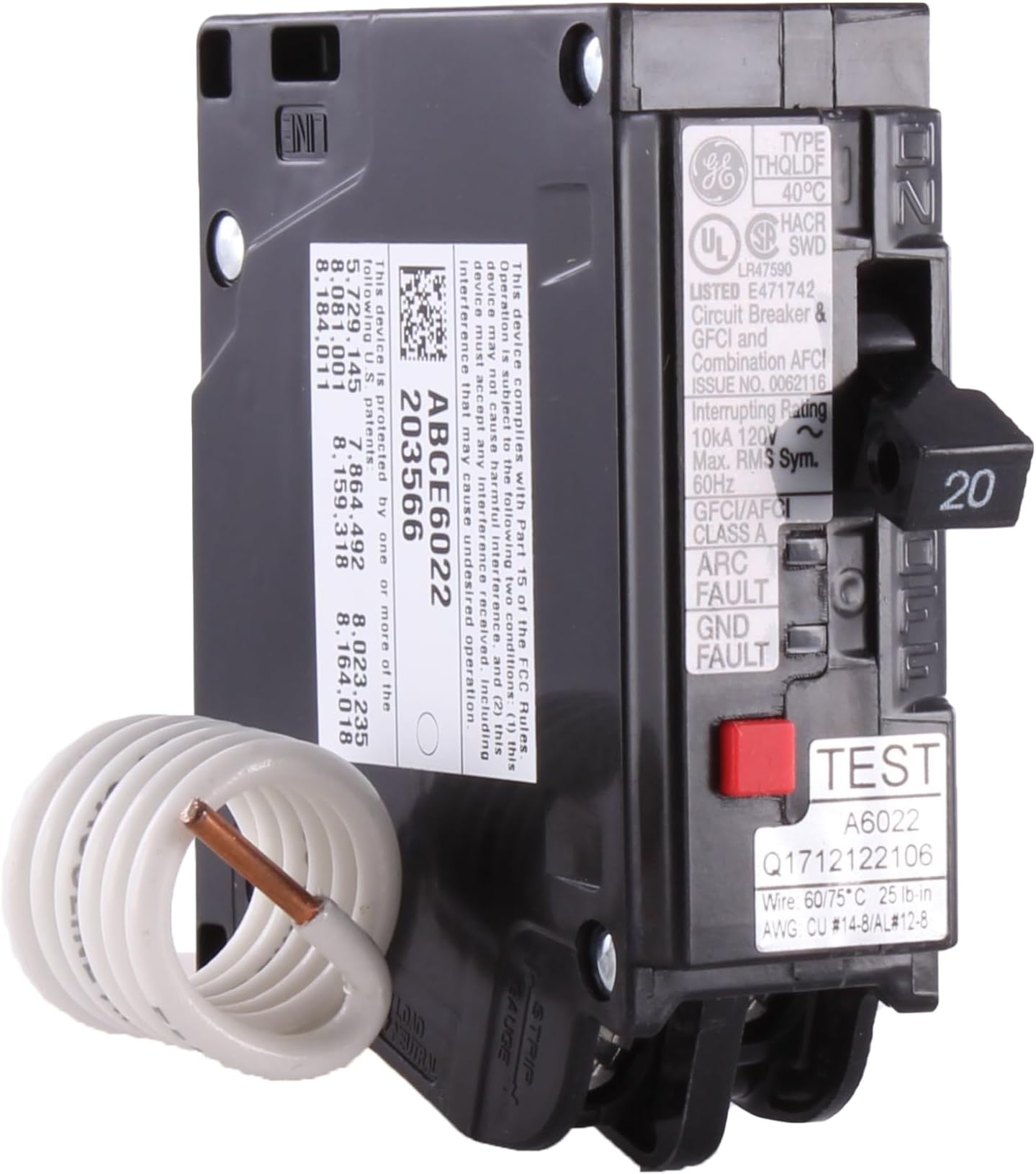 Q-Line® THQL1120DF 20 Amp 1-Pole Dual Function Circuit Breaker • 20 Amp Single Pole 120 VAC AFCI/GFCI Breaker • Dual Function Ground Fault Circuit Interrupter • Plug-in Mount Type