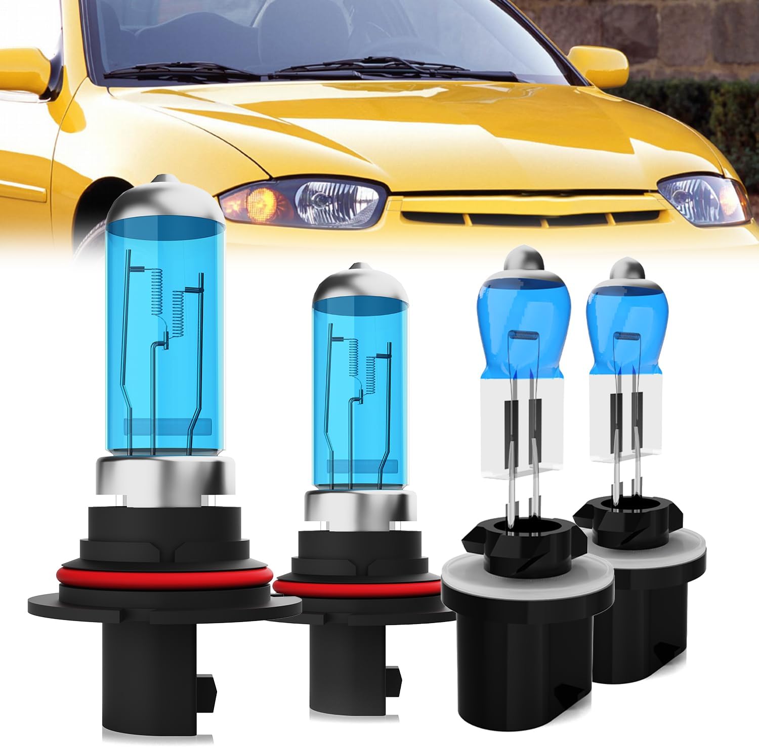 Headlight Bulbs Compatible With Chevy Cavalier 2000-2005, 9007 High Low Beam + 880 Fog Lights Halogen Light Bulb Combo, Super Bright 6000K White, Plug and Play, Pack of 4