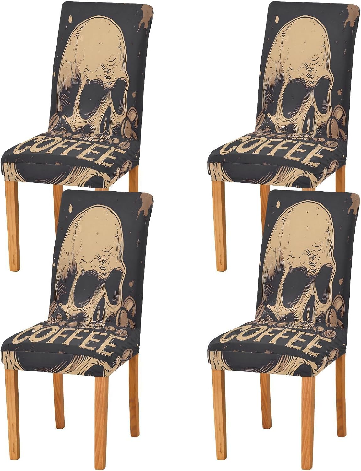 ALAZA Chair Covers for Dining Room, Skull Coffee Stretch Chair Cover Sets Chair Protector Removable Washable for Ktichen Restaurant Hotel