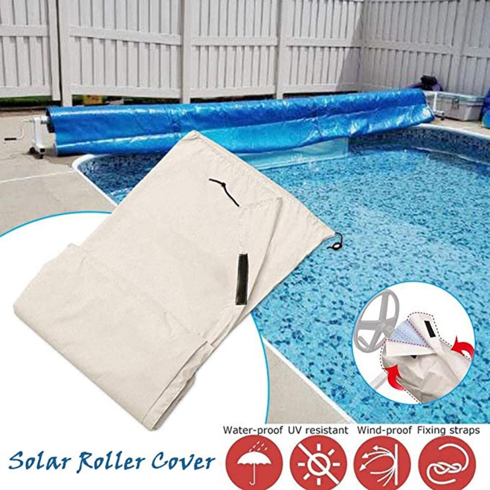 Couverture Solaire Housse Protection, Enrouleur Couverture-écran Solaire Anti-Vent/Pluie/Poussière/UV, pour La Bobine Piscine Peut Prolonger La Durée Vie La Couverture