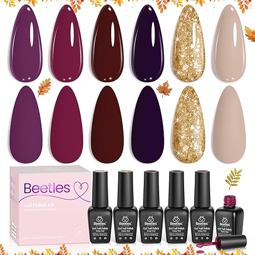 Beetles Gel Nail Polish Set – 6PCS Winter Burgundy Purple