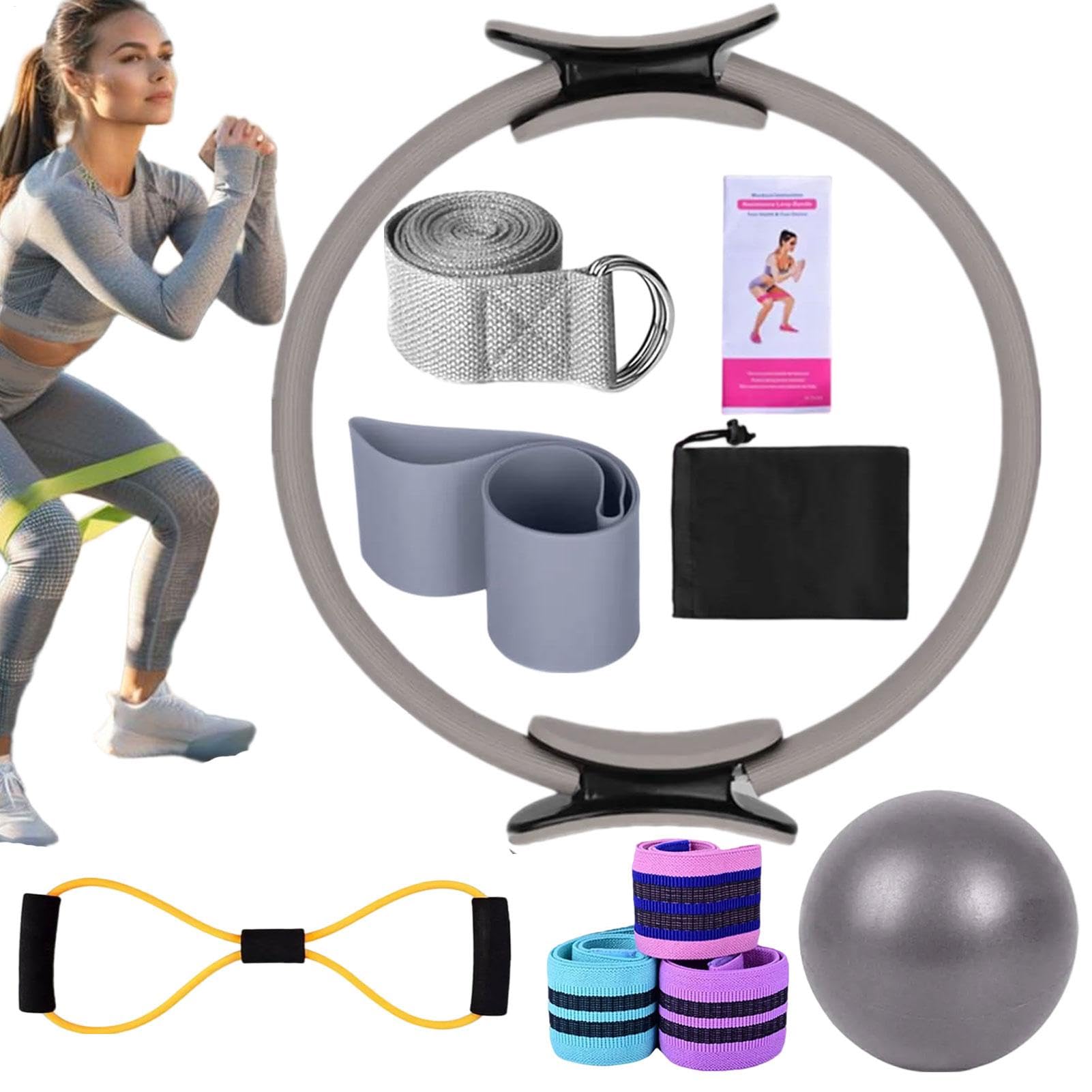 Conjunto de anillos Pilates, conjunto de equipos Pilates - Toning Pilates Ring | Cinturón extensible, accesorios de entrenamiento, equipo de hogar multifuncional para gimnasio, mujeres adultas