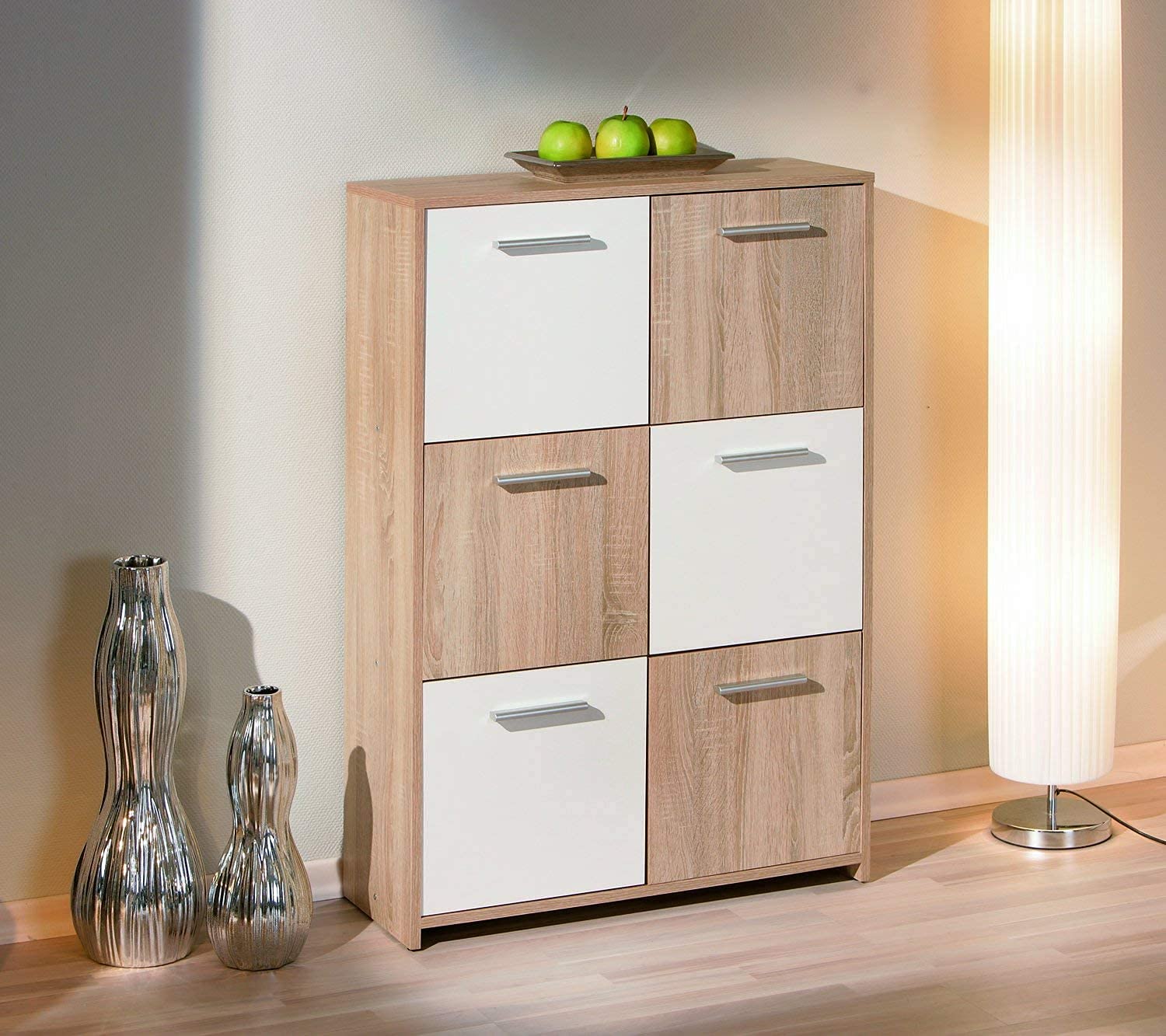 AVANTI TRENDSTORE - Fianna - Comó 6 ante in legno laminato nel colore quercia sonoma/bianco. Dimensioni LAP 77,2x112,7x29,6cm