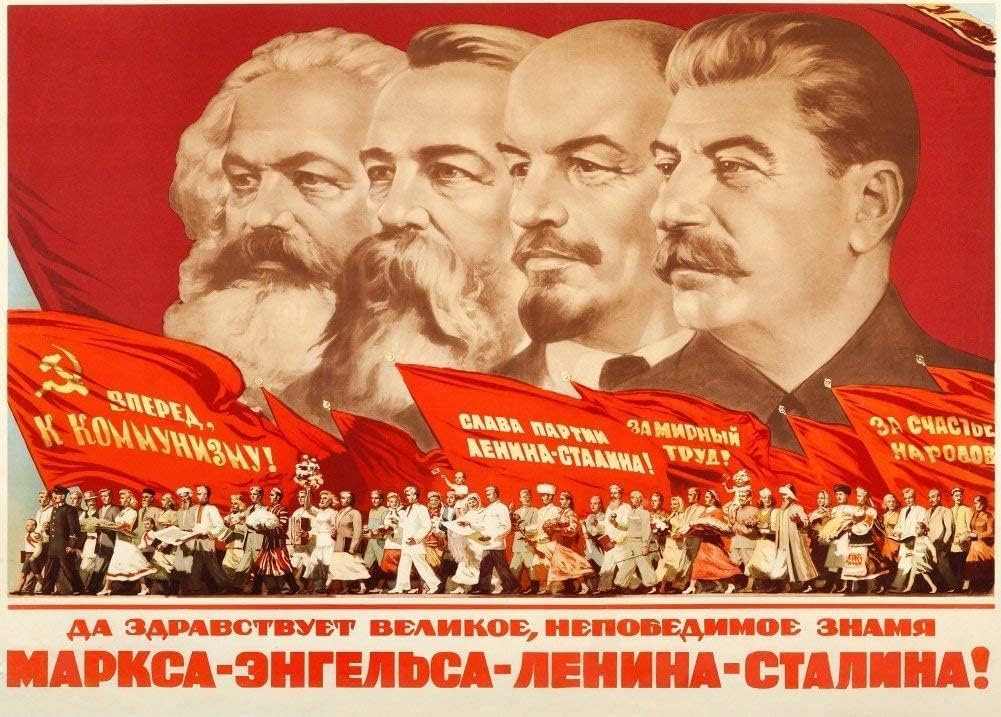 RPW Roystone Print Works Vintage Russian Propaganda 'Karl Marx, Friedrich Engel, Vladimir Lenin, Joseph Stalin', 1953, Reproduction 200gsm A4/A3 Vintage Russian Communist Propaganda Poster (A3)