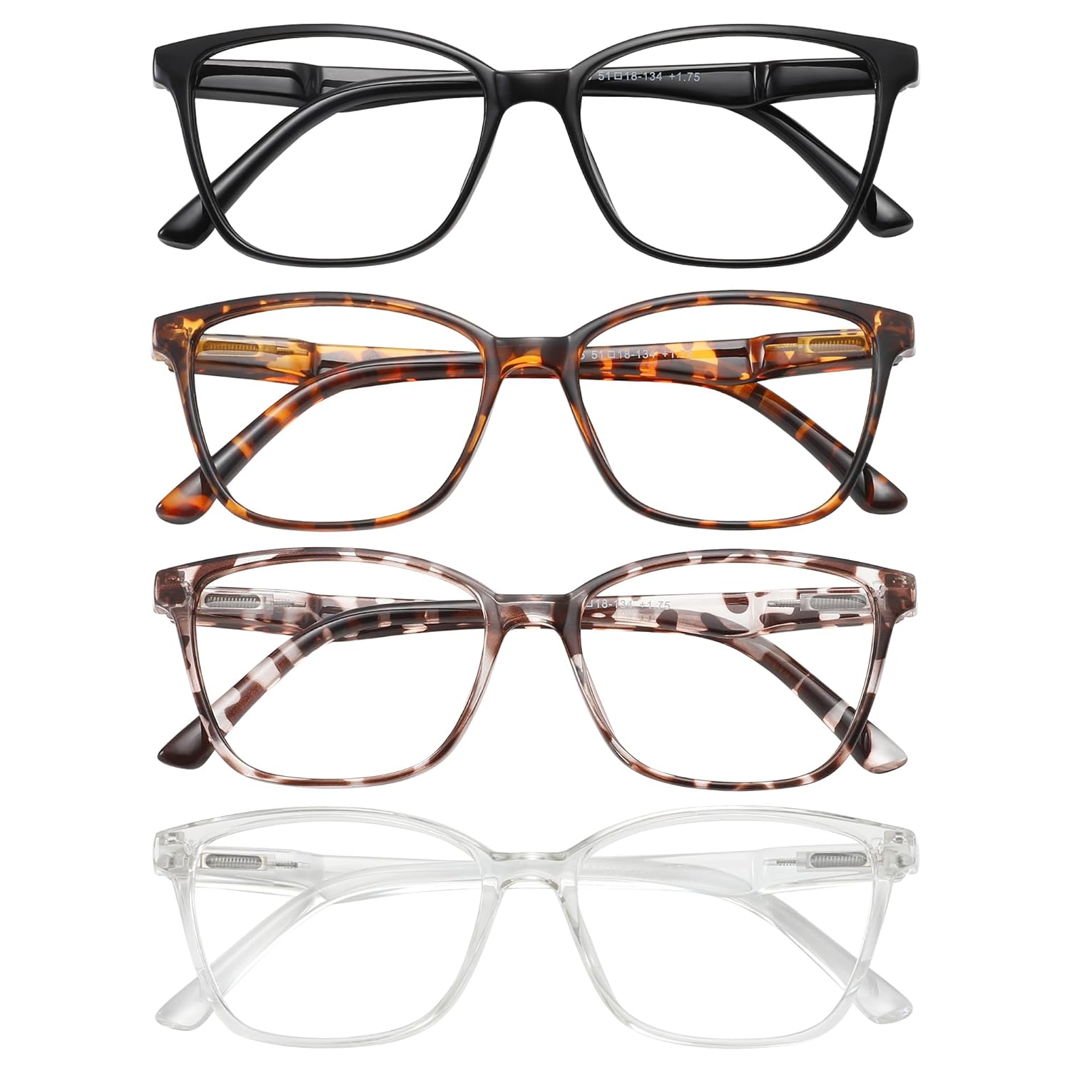 Przene 4 Pack Blue Light Blocking Reading Glasses Readers for Women and Men with Spring Hinge