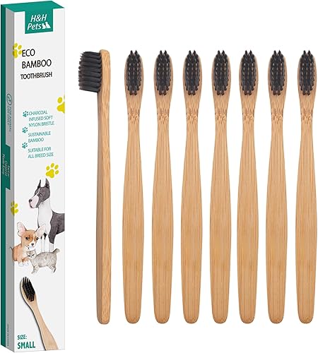Miniatura 8 de H&H Pets Juego de cepillos de dientes de bambú para perros y gatos, cerdas suaves y cepillo de dientes de madera biodegradable, suministros para