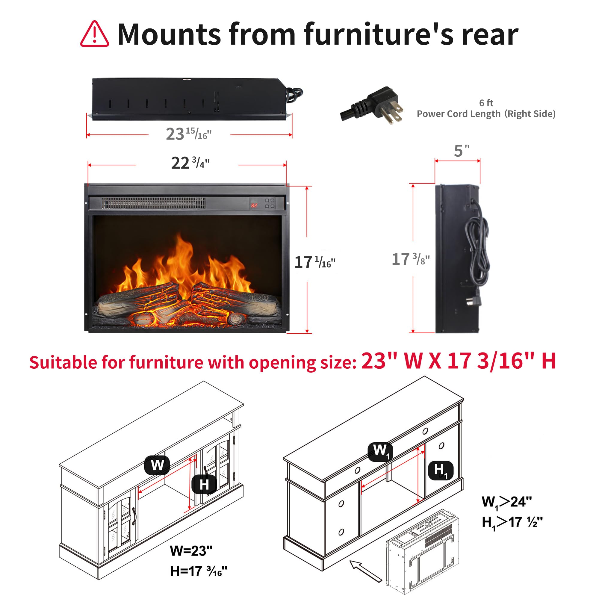 23 Electric Fireplace Realistic Flame & Logs Adjustable 4 Flame Brightness Fireplace Insert with Remote 8H Timer Overheating Protection 1400W23 W X 17 316 H product thumbnail 5