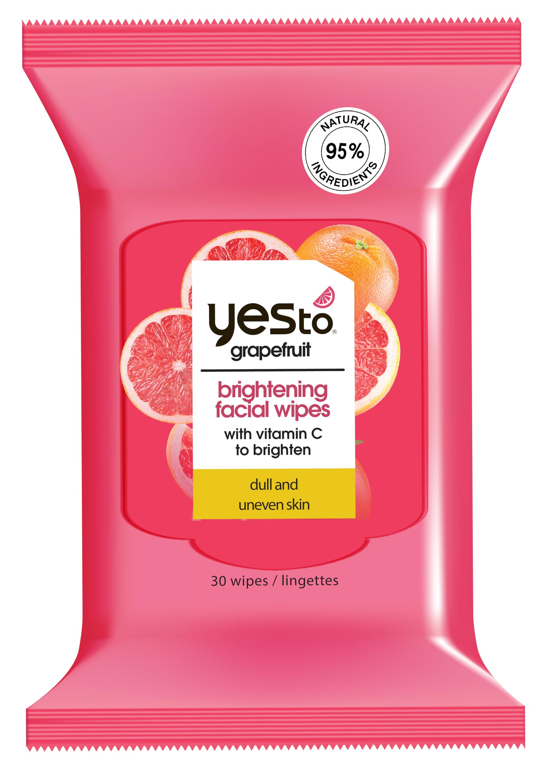 Yes To Grapefruit Brightening Facial Wipes, 30 Count, Cleanse & Brighten Skin