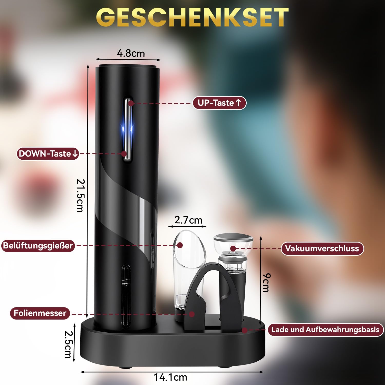Hotec Cavatappi Elettrico Apribottiglie Vino Automatico con Tagliacapsule