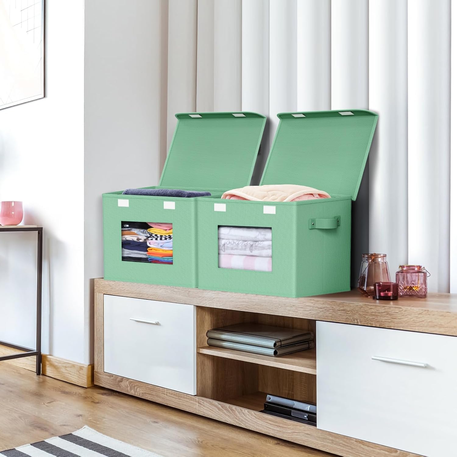 Univivi Fabric Foldable Storage Bins with Lids, 4 Pack, Green image 4
