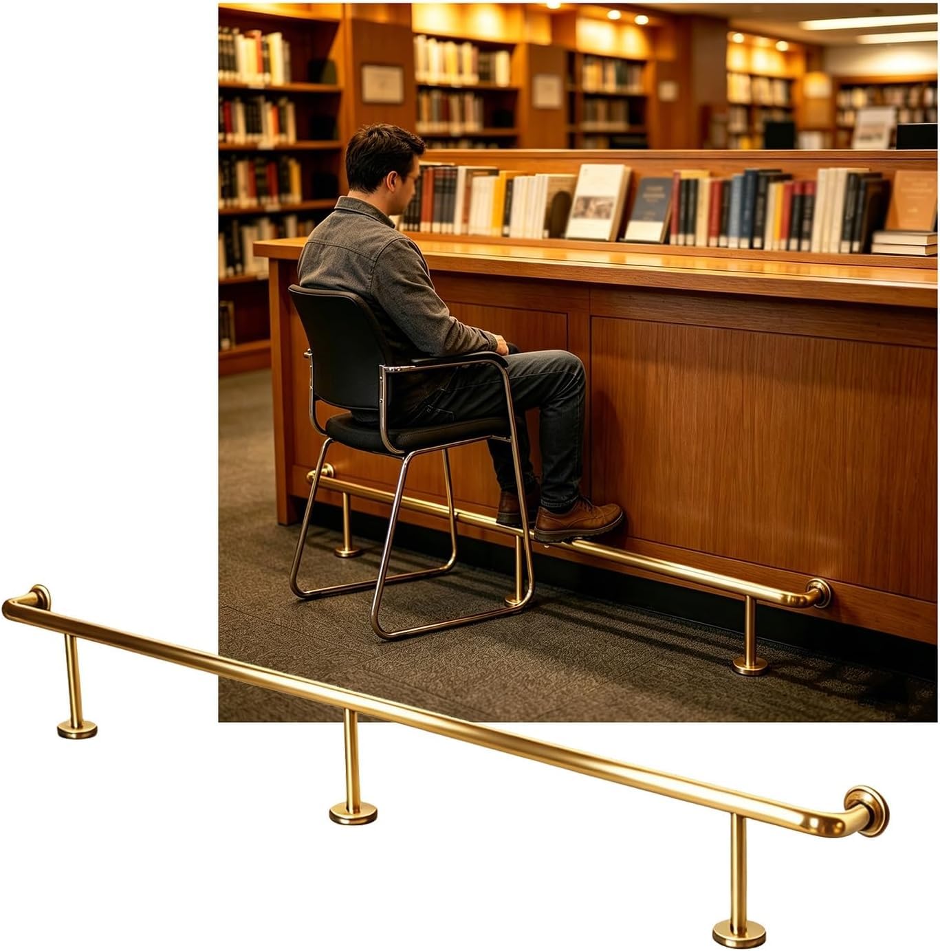 HGOuhK Bar Foot Rail Kit Bar Foot Rail Kit，Bar Heavy Duty Bars Feet Rest for Restaurant Kitchen Library(Gold,1.0M/3.28FT)