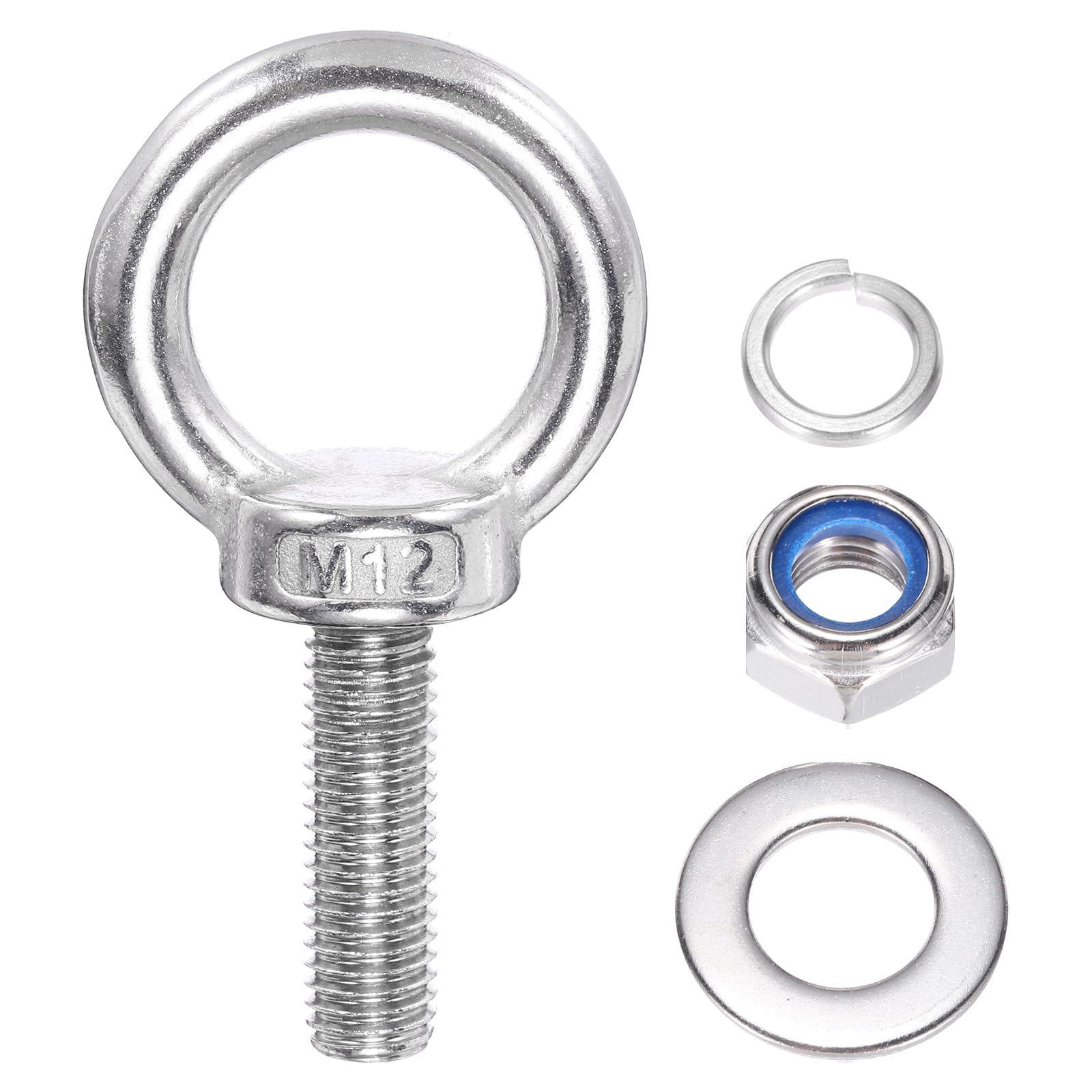 PATIKIL M12 x 50mm Bullone a Spalla Sollevamento, 2pz Acciaio Inossidabile 304 Ring Sollevamento Golfare Filettato con Rondelle Dadi per Appendere Amache Articoli