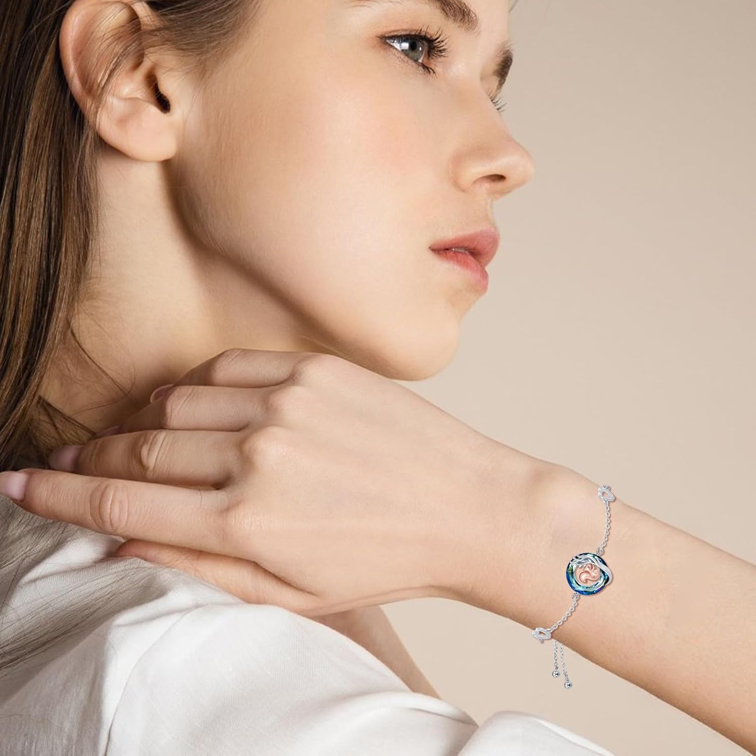 Squirrel Bracelet Women 925 Sterling Silver Tree of Life Squirrel Bracelet Adjustable With Crystal Animal Jewelry Gift for Women - Image 4