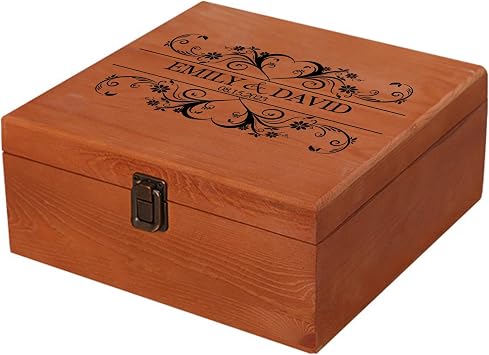 Personalized Custom Wooden Wedding Keepsake Box, Wedding Gifts for Couples | Wood Memory Storage Box for Newlyweds, for Cards, Letters, Photos, Jewelry, Bridal Shower Gifts, Customzie Last Name & Date