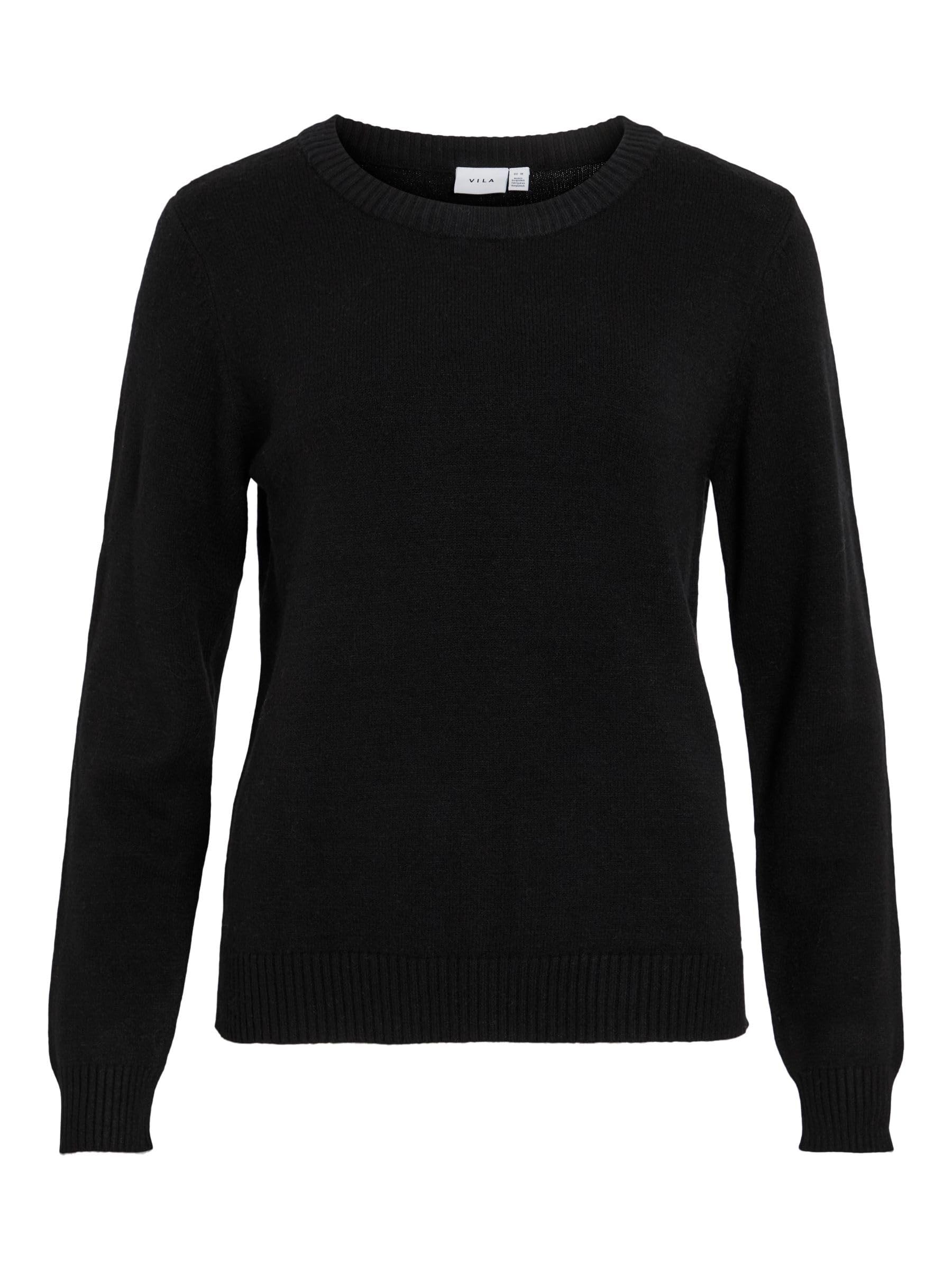 Vila NOS Women's Viril L/s O-Neck Knit Top-noos Jumper Not Applicable, Black (Black Black), Large