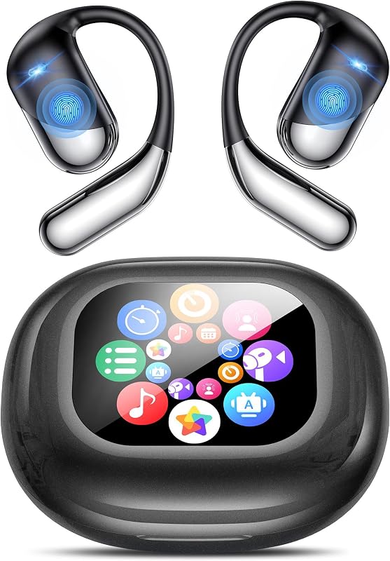 AI Real-Time Translation Earbuds, 198 Languages Two-Way Translator Headphones, Bluetooth 6.1 OWS Open Ear Earphones with LCD Touch Screen, Portable Translator Device for Travel, Meetings & Learning