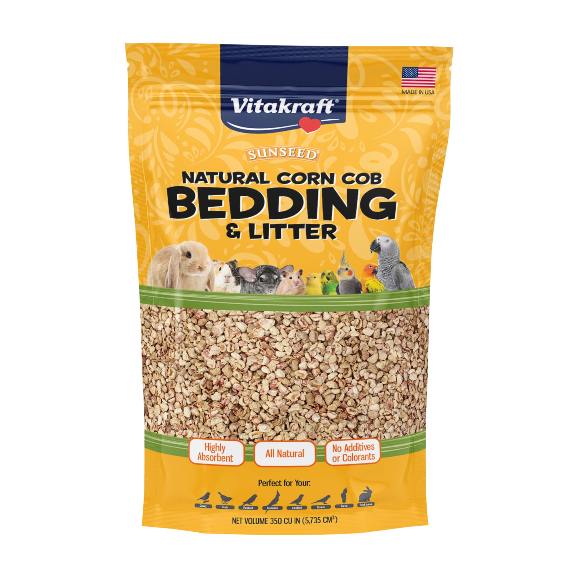 Natural Corn Cob Bedding & Litter for Pet Birds and Small Animals – Made in USA – 350 Cubic Inches