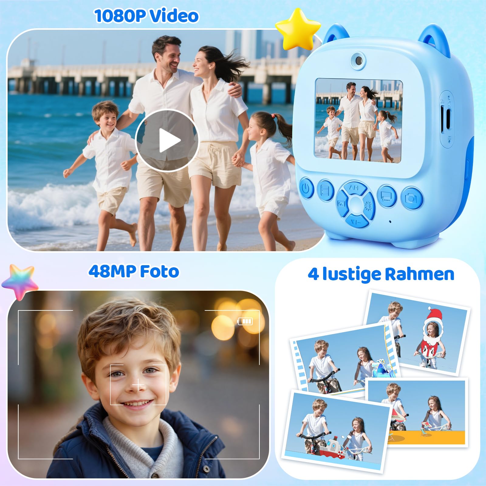 CHAKEYAKE Kinderkamera Sofortbildkamera, KI Sprachdrucker Digitalkamera mit Sprachsteuerung, Objekterkennung, Fragen & Antworten, Texterkennung, kreativen Filtern, Geschenk für Jungen und Mädchen