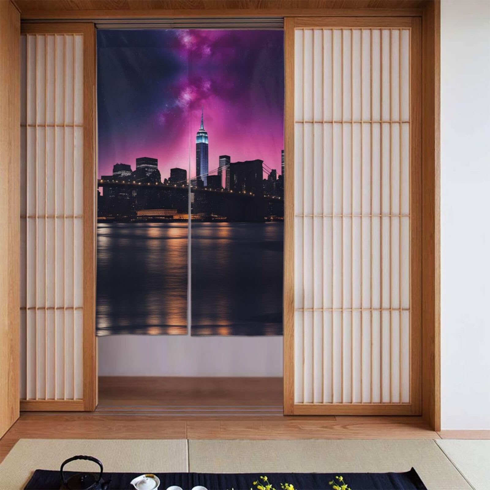 Rideaux pour séparer une pièce motif New York nuit lot de 2 rideaux de porte