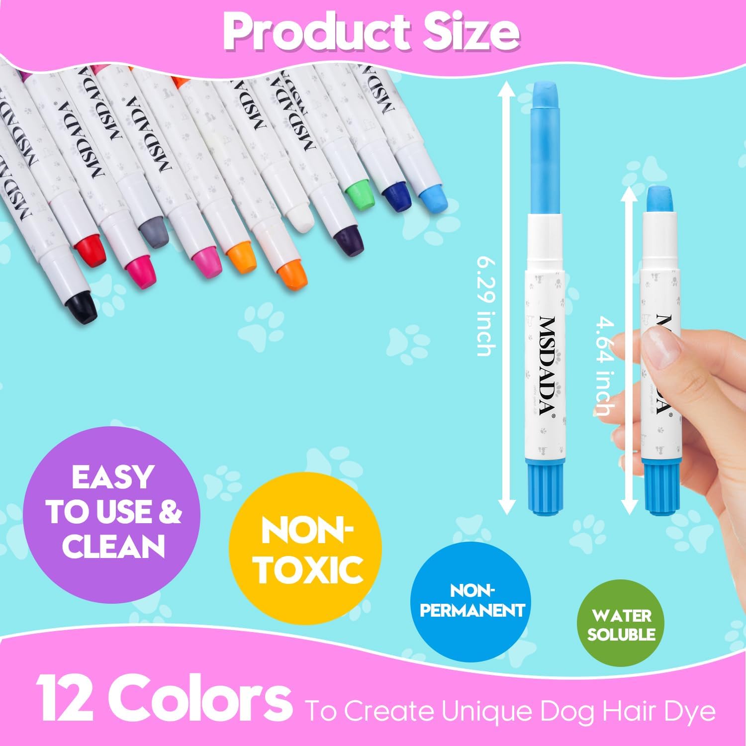 Hair Chalk 12 Colori Tinture per Cani Gatti e Cavalli